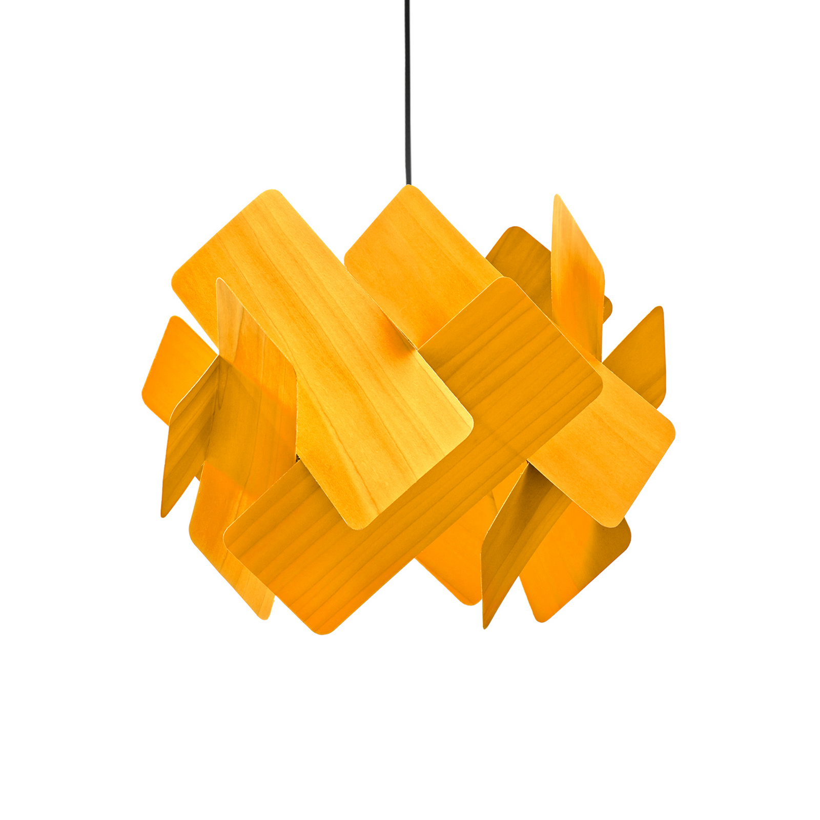 LZF Escape hanging light, yellow/nickel-coloured, Ø 30 cm, wood